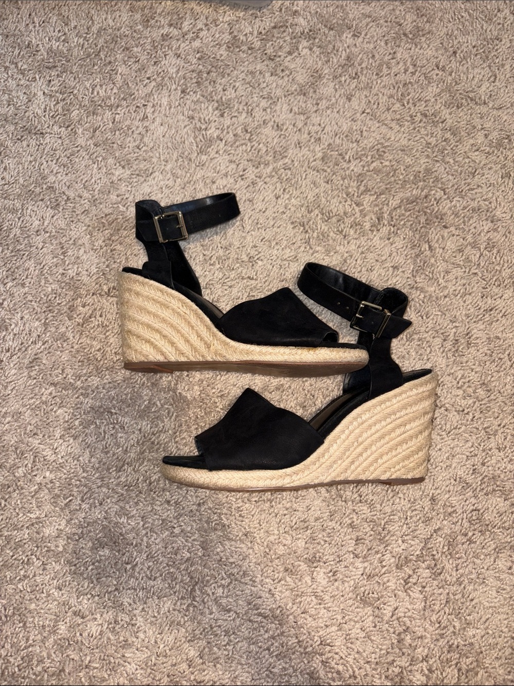 Vince Camuto Black Suede Espadrille Wedge Sandals with Ankle Strap
